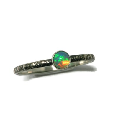 4mm Opal Skinny Beaded Band Ring - Antique Silver Finish by Salish Sea Inspirations - image1
